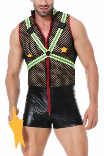 halloween zip-up pu sexy cosplay fireman costume(with hat & fluorescent strap)
