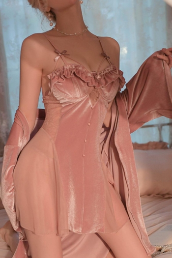 sexy slight stretch mesh stitching velvet sleepwear(with nightgown,no underwire)
