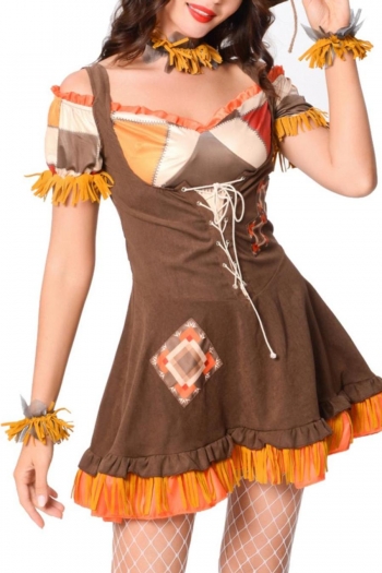 halloween cosplay scarecrow costume(with hat & neck ring & hand ring,no tights)