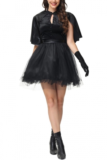 halloween pu velvet satin mesh cosplay evil witch costume(with hat & gloves)