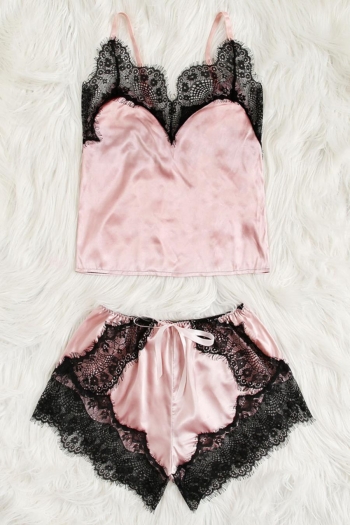 sexy non-stretch satin lace trim shorts sets sleepwear