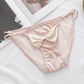 sexy stretch mesh satin contrast color bow low waist panties
