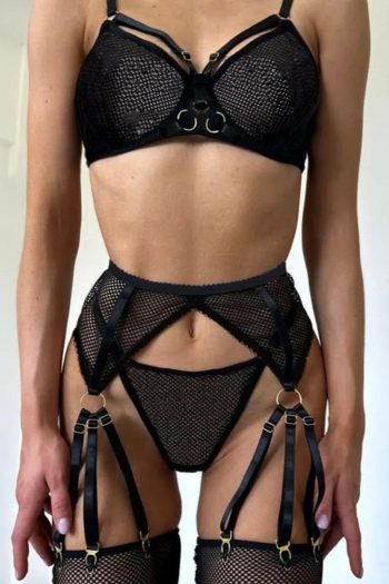 sexy stretch fishnet garter with leg ring three-piece set(with underwire)