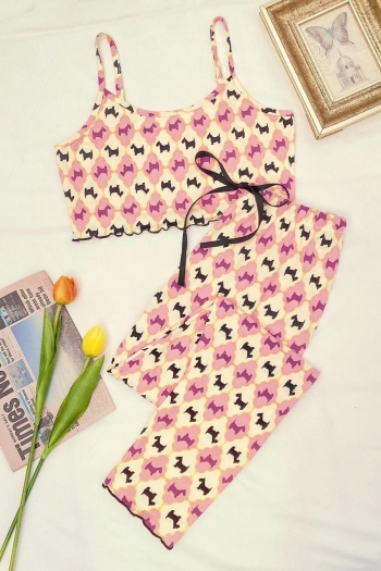 casual sling puppy batch printing lace-up pants set loungewear