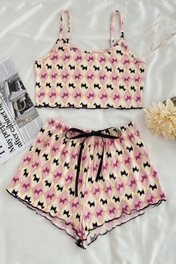 sexy sling puppy batch printing lace-up shorts set loungewear
