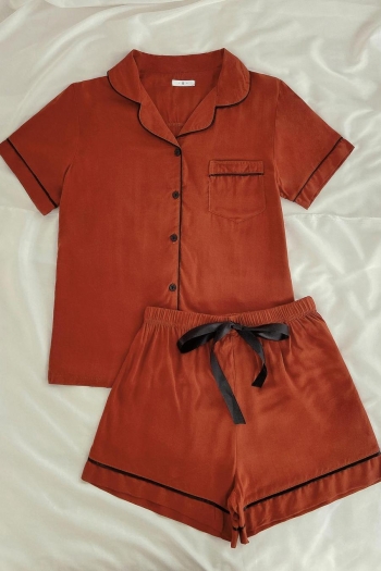 casual non-stretch button pocket shorts set loungewear