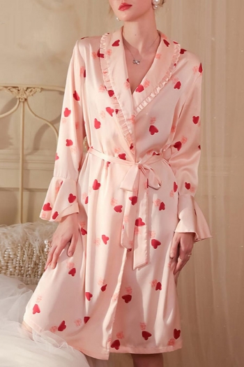 sexy non-stretch satin heart shape with belt shirring sleepwear