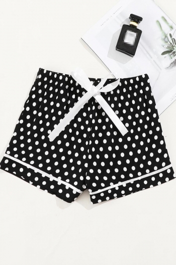 casual slight stretch polka dots lace-up shorts loungewear