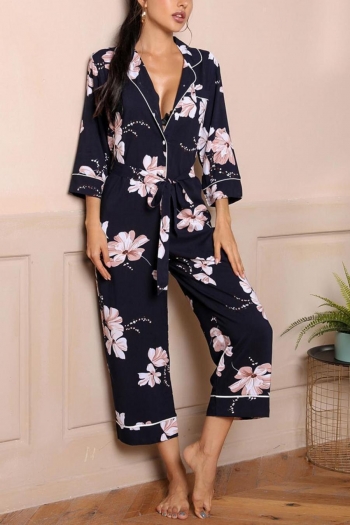 casual non-stretch flower with belt pants set loungewear