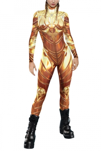 halloween slight stretch zip-up slim printing jumpsuit cosplay uniform