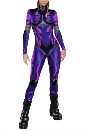 halloween slight stretch zip-up slim printing jumpsuit cosplay uniform#1
