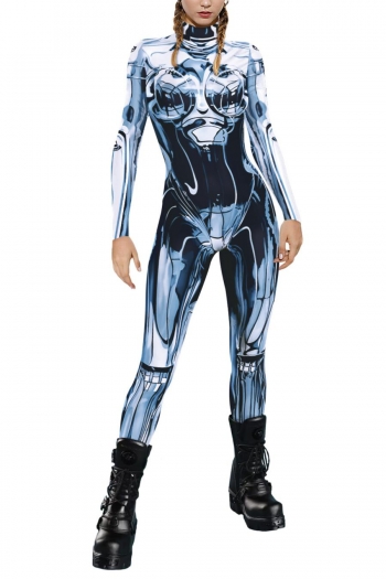 halloween slight stretch zip-up slim printing jumpsuit cosplay uniform#4