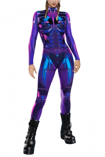 halloween slight stretch zip-up slim printing jumpsuit cosplay uniform#5