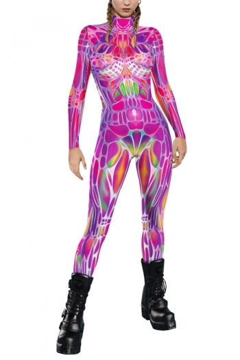 halloween slight stretch zip-up slim printing jumpsuit cosplay uniform#8