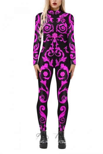 halloween slight stretch zip-up tight printing jumpsuit cosplay uniform#1