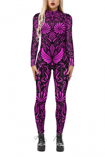 halloween slight stretch zip-up tight printing jumpsuit cosplay uniform#2