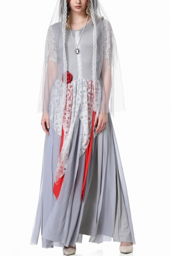 halloween bride costume maxi dress(with veil& necklace& brooch)