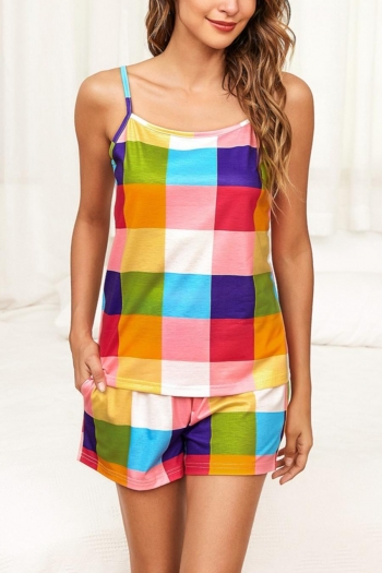 stylish plus size slight stretch multicolor lattice print shorts set loungewear