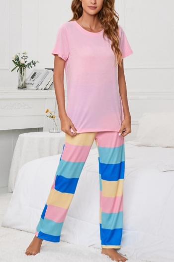 casual plus size slight stretch t-shirt & stripe printing pants set loungewear