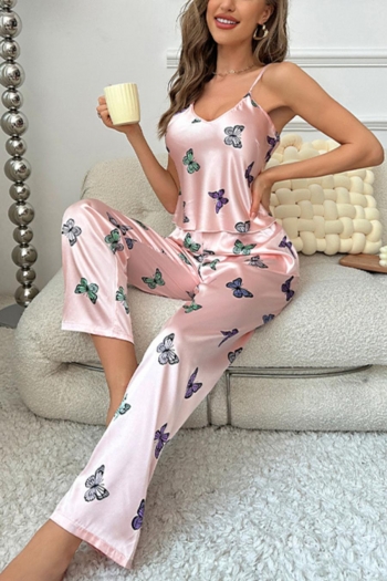 sexy non-stretch satin butterfly batch printing pants sets sleepwear