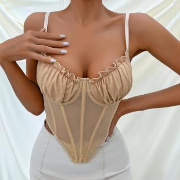 sexy slight stretch shirring mesh with boned bralettes(with underwire)