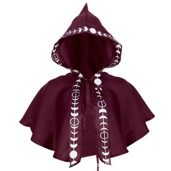 halloween non-stretch gothic printing short hooded cape costume