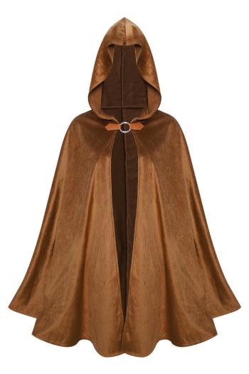 halloween non-stretch retro suede fabric hooded cape costume