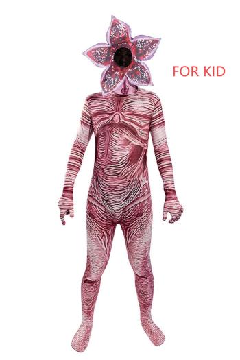 halloween for kid slight-stretch stripe cosplay piranha costume(with mask)