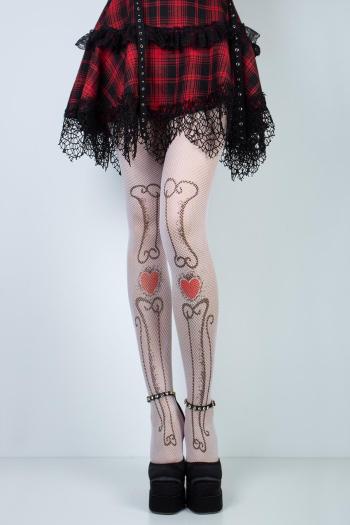 halloween sexy stretch fishnet heart shape bone printing tights