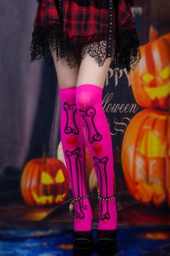 halloween sexy stretch heart shape bone printing stockings