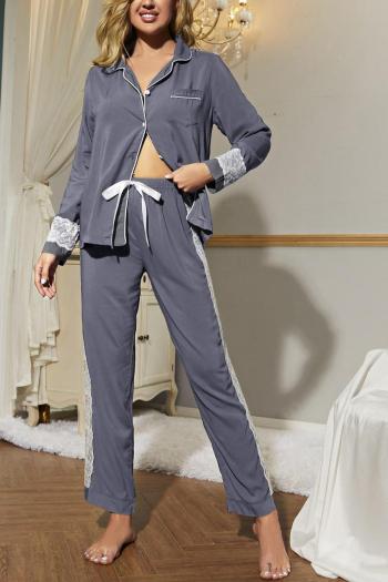 casual non-stretch button lace pants set loungewear
