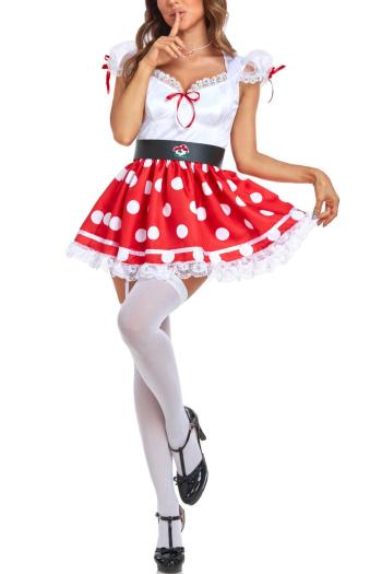 halloween non-stretch lace bow polka dot costume(with hat,no stockings)