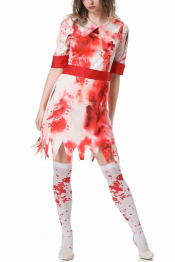 halloween non-stretch cosplay bloody nurse costume(with hair hoop)
