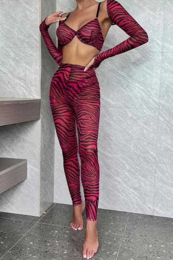 sexy slight stretch 3 colors zebra pattern mesh four-piece set