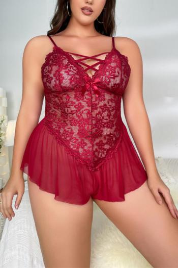 xl-4xl sexy plus-size slight stretch mesh lace cross hollow teddy collection