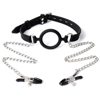 one pc sexy sm metal chain silicone o-shaped mouth plug breast clamp