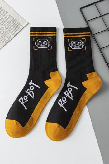 one pair new cotton stretch robot pattern warm socks#5