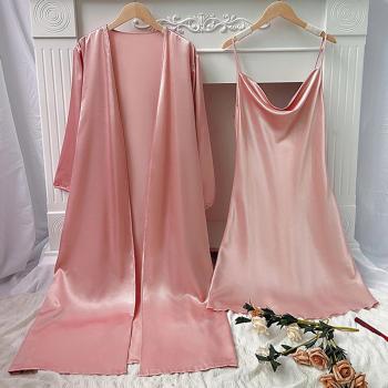 sexy non-stretch satin thin nightgown sling two-piece set sleepwear