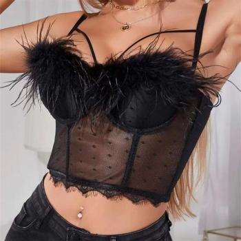 Sexy slight stretch see-through mesh feather bralettes(with boned& underwire)