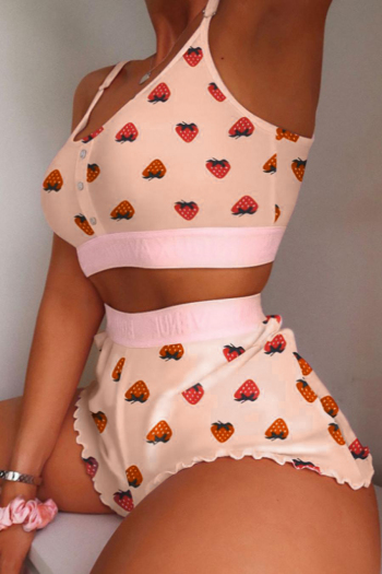 sexy plus size slight stretch strawberry batch printing shorts sets loungewear