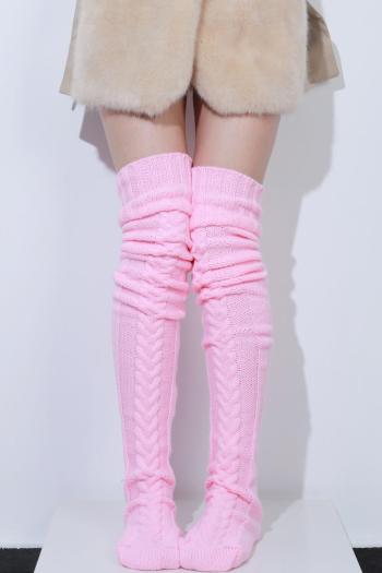 one pair new stylish solid color ribbed knit warm stockings