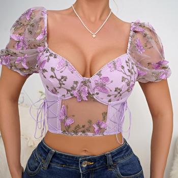 sexy slight stretch butterfly embroidery lace with underwire bralettes