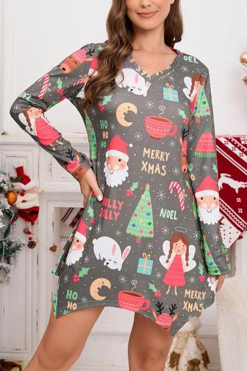 christmas plus size slight stretch santa claus printing mini dress loungewear#3#