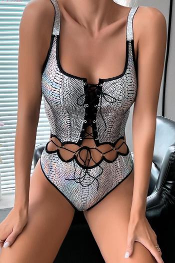 sexy slight stretch snake holographic hollow removable straps teddy collection