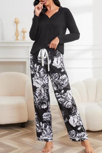 casual slight stretch flower batch printing pants sets loungewear