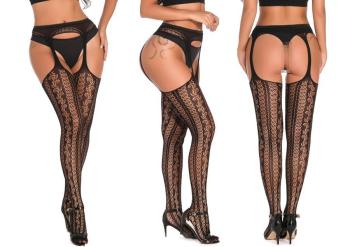 Wholesale Sexy high stretch jacquard hollow crotchless tights#5 GA011588 