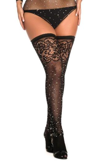sexy high stretch rhinestone decor fishnet stockings