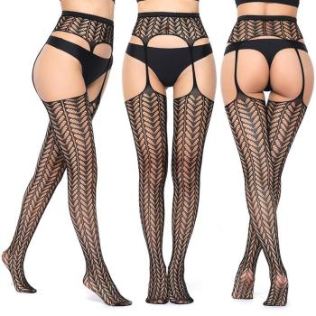 sexy high stretch cutout pattern garter fishnet tights#14