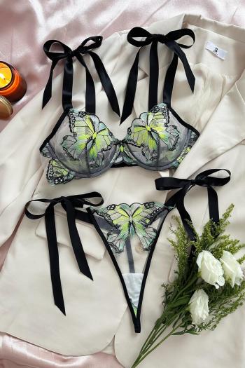 sexy slight stretch mesh butterfly embroidery bra & panty set(with underwire)