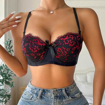 sexy slight stretch contrast color flower lace with underwire padded bras